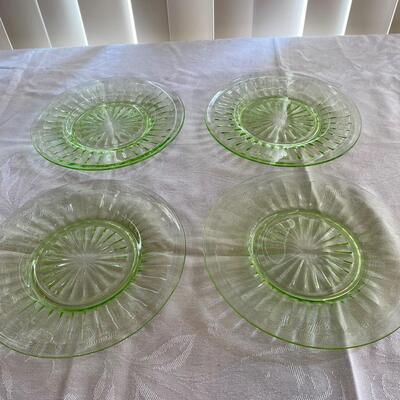 Set of four depression Glass Green Plates