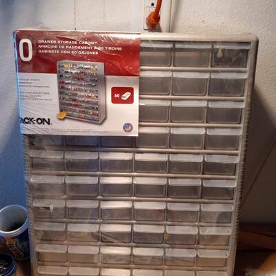 LOT 60  NEW STACK-ON 60 DRAWER ORGANIZER AND A LARGE AMOUNT OF HARDWARE