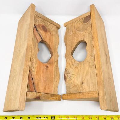 PAIR OF SMALL SOLID WOOD HEART SHELVES