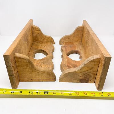PAIR OF SMALL SOLID WOOD HEART SHELVES