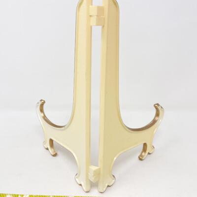 WHITE & GOLD PLASTIC PLATE DISPLAY STANDS, SET OF 3