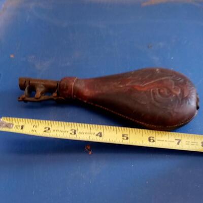 LOT 126   OLD LEATHER POWDER FLASK