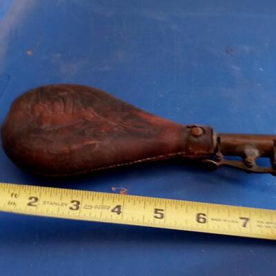 LOT 126   OLD LEATHER POWDER FLASK