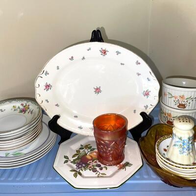 Lot 147 Vintage China & Glassware Floral Motifs Serving Platter Ramekins Carnival Glass