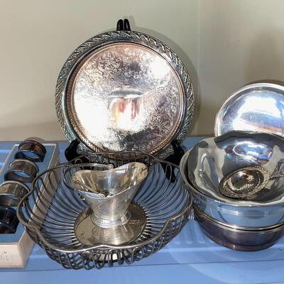 Lot 148 Assorted Silverplate Trays Baskets Napkin Rings 10