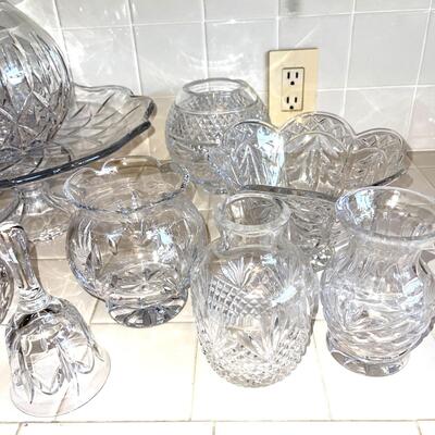 Lot 154 Crystal Table Ware Polish & Irish Brands Vases Bowls Cake Plate Covered Dish 11pcs