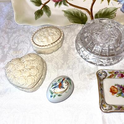 Lot 162 Covered Vanity Boxes & Trays Jewelry Trinkets Limoge Dresden Lenox 8 pcs