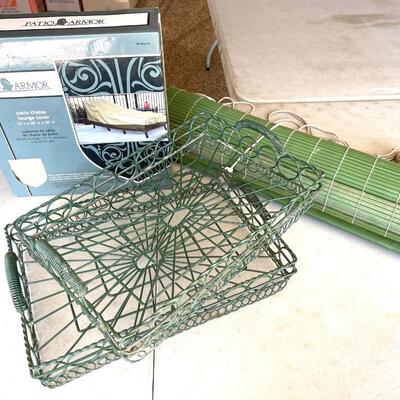 Lot 170 Outdoor Items New in Box Lounge Chair Cover, 2 Wire Serving Trays Green Sun Shade