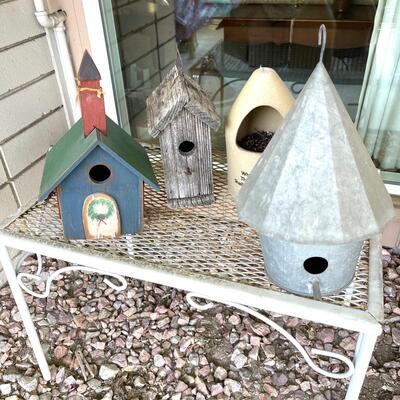 Lot 178 Bird Houses 4, Metal Wood Ceramic + Small Metal Patio Table
