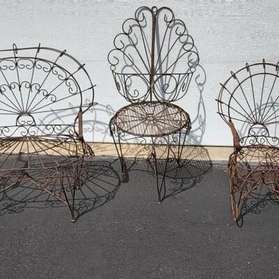5 piece Children Doll Vintage Wire Furniture Rocker Table Hanging Plant Wall stand