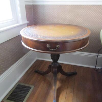 Vintage Duncan Phyfe Style Drum Table with Paw Feet by Imperial