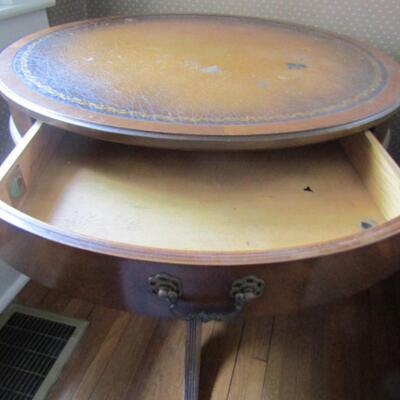 Vintage Duncan Phyfe Style Drum Table with Paw Feet by Imperial