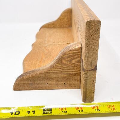 WOODEN WALL SHELF W/ CARVED FLOWER DESIGN