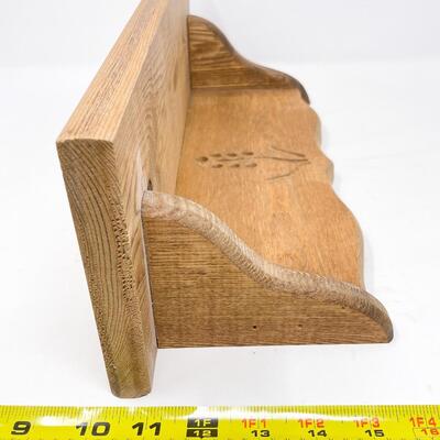 WOODEN WALL SHELF W/ CARVED FLOWER DESIGN