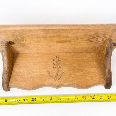 WOODEN WALL SHELF W/ CARVED FLOWER DESIGN