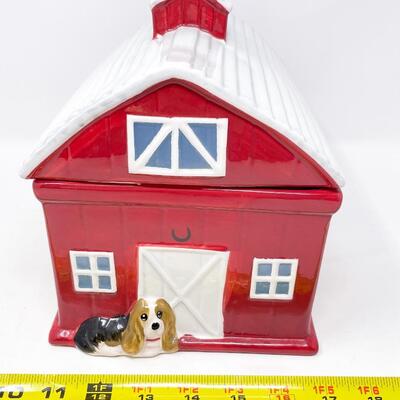PIONEER WOMAN RED BARN W/ DOG COOKIE JAR
