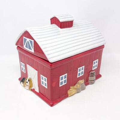 PIONEER WOMAN RED BARN W/ DOG COOKIE JAR