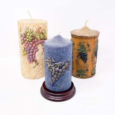 DECORATIVE GRAPEVINE PILLAR CANDLES W/ STAND
