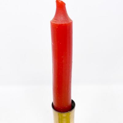 â€œJERUSALEMâ€ JEWISH BRASS CANDLE HOLDER W/ RED TAPER