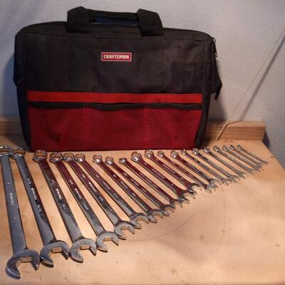 LOT 66  PITTSBURGH COMBINATION WRENCHES, TOOL BAG AND BELT POUCH