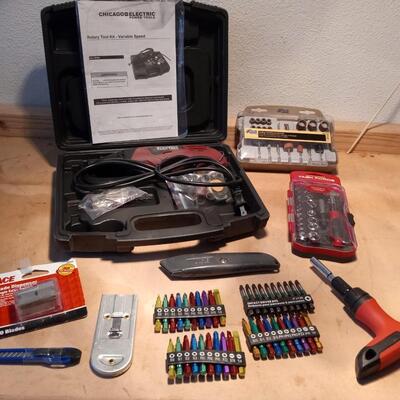 LOT 53  ROTARY TOOL KIT, DRIVER BITS AND MORE