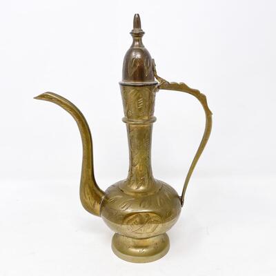 SMALL SARNA BRASS INDIA ENGRAVED PITCHER/TEAPOT