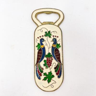 ENAMEL & BRONZE PEACOCK BOTTLE OPENER