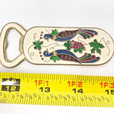 ENAMEL & BRONZE PEACOCK BOTTLE OPENER