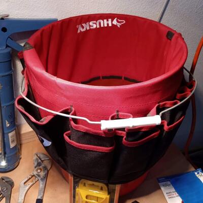 LOT 58  HUSKY TOOL BUCKET WITH A VARIETY OF HAND TOOLS