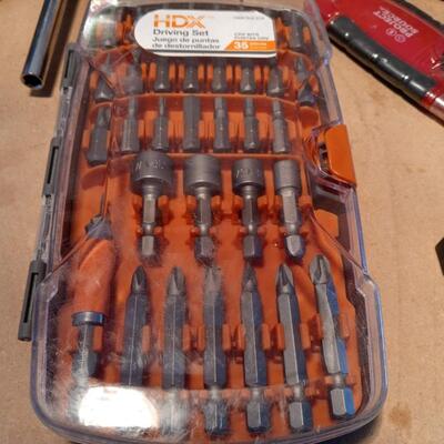LOT 101  VARIETY OF DRILL BITS, WORK GLOVES, DRIVING SET AND MORE