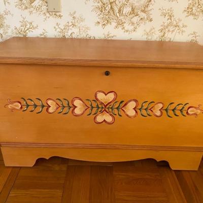 Vintage hand-painted cedar chest by Lane