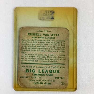 509  1933 Goudey Big League Chewing Gum Russell Van Atta No. 215 Vintage Card