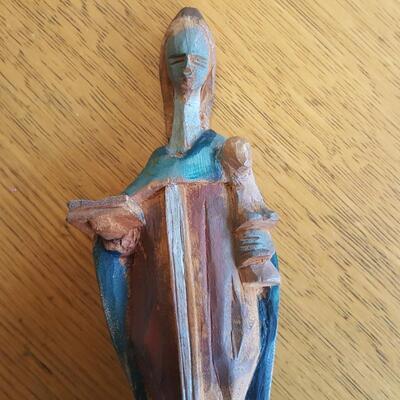 Artist Carved Primitive Madonna with Child