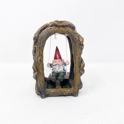 LITTLE SWINGING GNOME IN ARBOR GARDEN DECOR