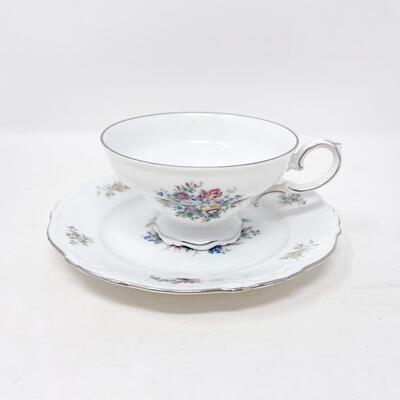 CROWN BAVARIA, GERMANY FLORAL TEACUP & SAUCER