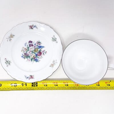 CROWN BAVARIA, GERMANY FLORAL TEACUP & SAUCER