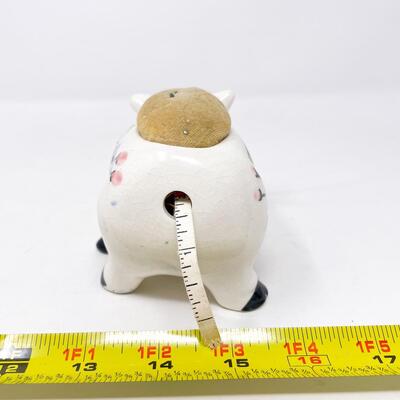 VINTAGE CERAMIC PIG PINCUSHION & MEASURING TAPE HOLDER - JAPAN