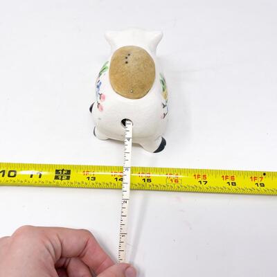 VINTAGE CERAMIC PIG PINCUSHION & MEASURING TAPE HOLDER - JAPAN