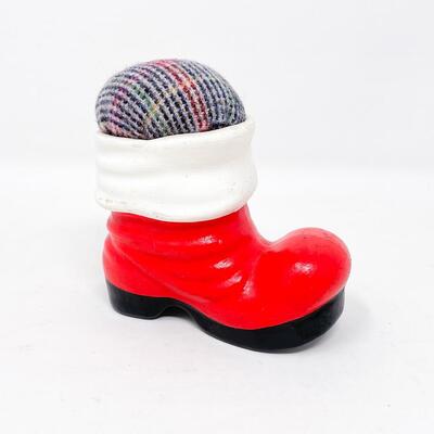VINTAGE CERAMIC SANTA BOOT PINCUSHION