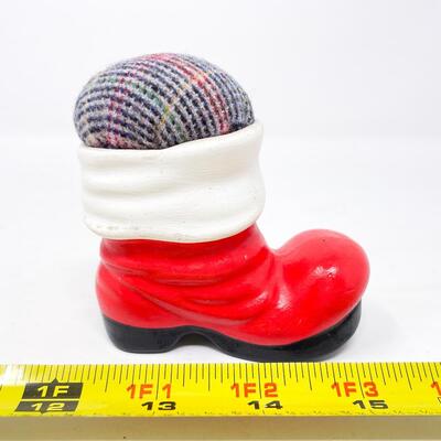 VINTAGE CERAMIC SANTA BOOT PINCUSHION