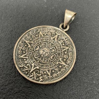 925 STERLING SILVER MEXICO AZTEC CALENDAR PENDANT