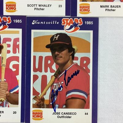 531  Autographed Jose Canseco 1985 Burger King Huntsville Stars Card Set