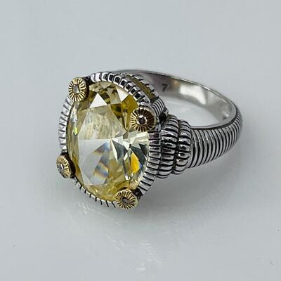 JUDITH RIPKA ~ 18K / Sterling Silver (925) ~ Size 7 ~ Citrine Stone Ring (EK)