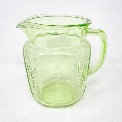 VINTAGE URANIUM GREEN GLASS PITCHER