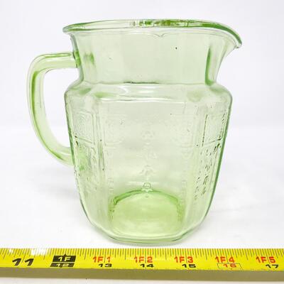 VINTAGE URANIUM GREEN GLASS PITCHER