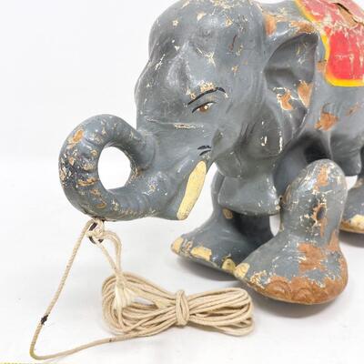 ANTIQUE ELEPHANT PULL BEHIND TOY - MISSING A PIECE