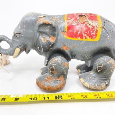 ANTIQUE ELEPHANT PULL BEHIND TOY - MISSING A PIECE