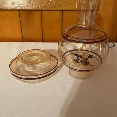 Vintage hurricane-style glass candle holder with duck decals