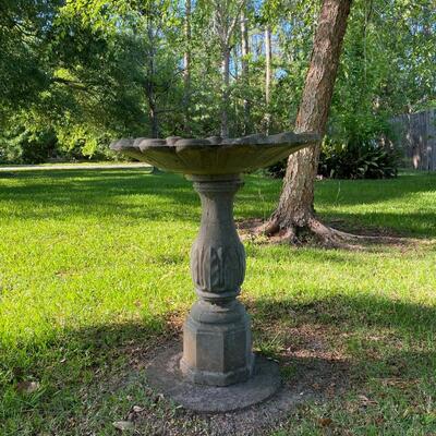 Cement birdbath, sunflower shaped