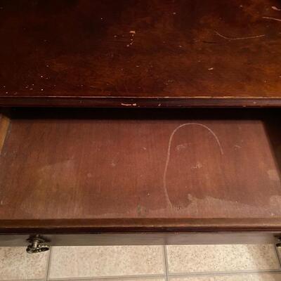 Wooden Queen Anne writing desk with upholstered stool - SEE DETAILS